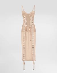 Light tulle calf-length slip dress with corset details