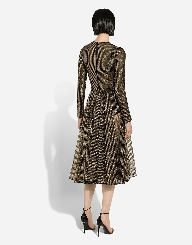 Long-sleeved sequined midi dress