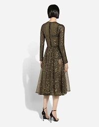 Long-sleeved sequined midi dress