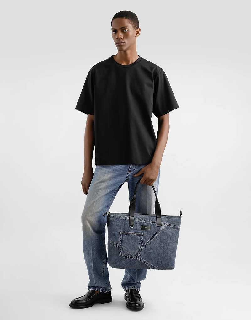 Medium shopper in patchwork denim