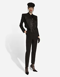 Tailored wool gabardine tuxedo pants