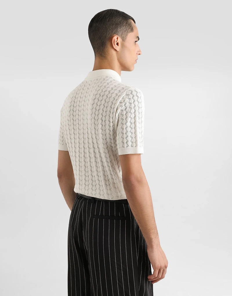 Short-sleeved cotton openwork shirt