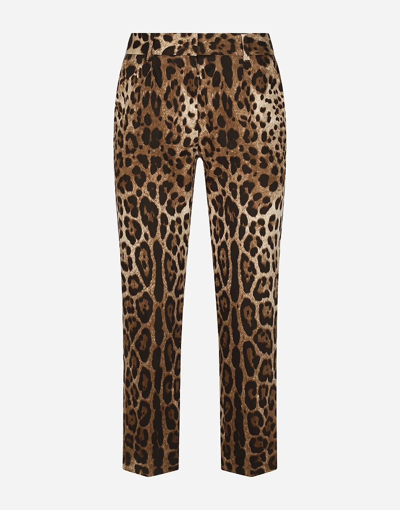 Leopard-print drill pants