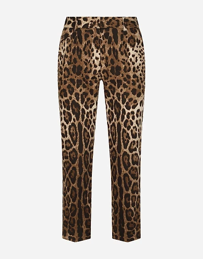 Leopard-print drill pants