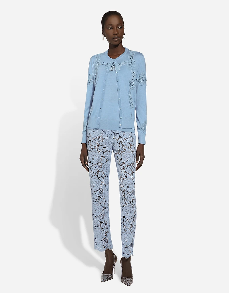 Cashmere and silk cardigan with lace inlay