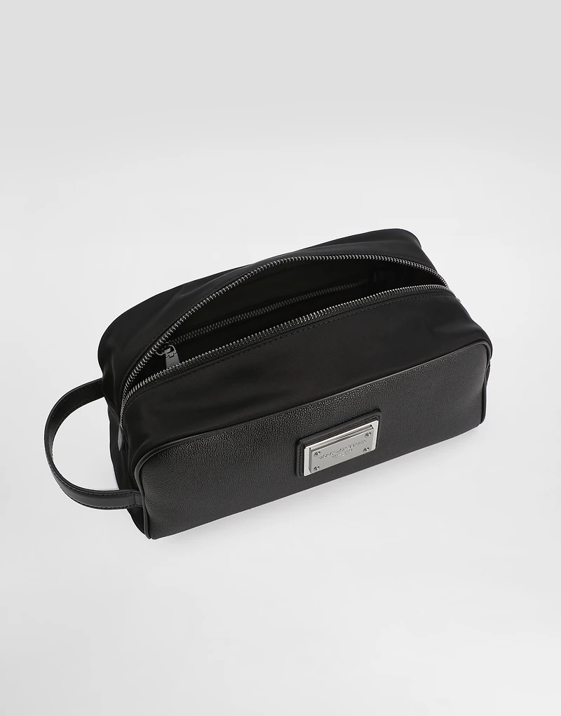 Grainy calfskin and nylon toiletry bag