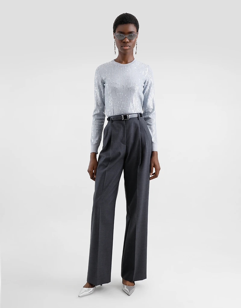 Crew-neck sweater with sequin embellishment