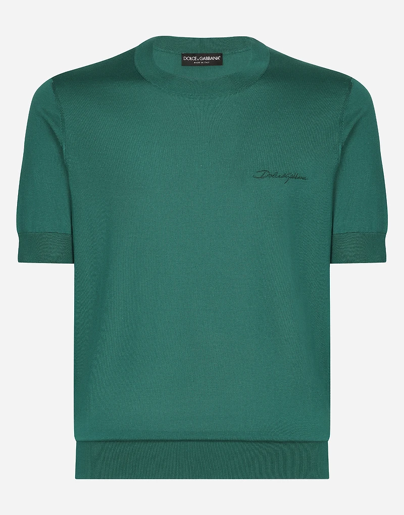 Round-neck silk sweater with Dolce&Gabbana logo