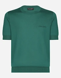 Round-neck silk sweater with Dolce&Gabbana logo