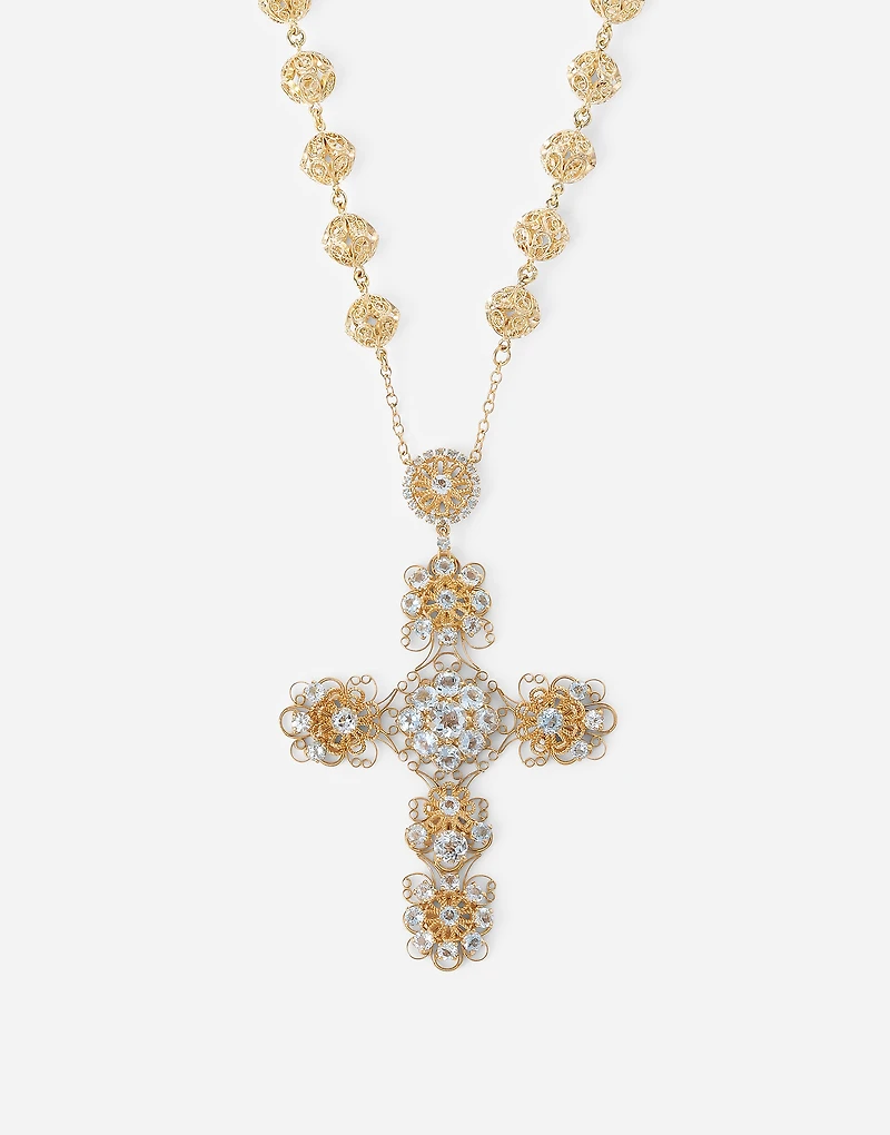 Filigree Necklace 18-carat yellow gold and aquamarines