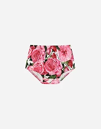 Interlock dress with rose print over a white background