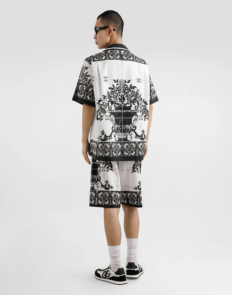 Majolica-print poplin hawaii shirt