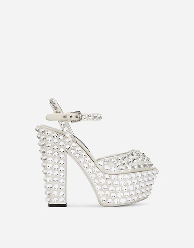 Satin platforms with fusible rhinestones