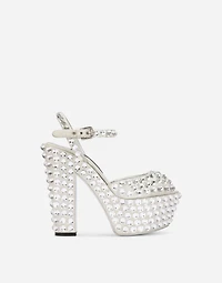 Satin platforms with fusible rhinestones