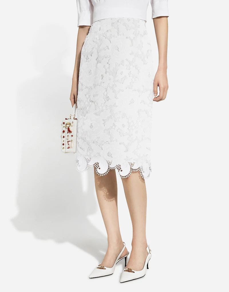 Cotton midi skirt with floral openwork detailing