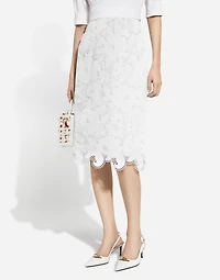 Cotton midi skirt with floral openwork detailing