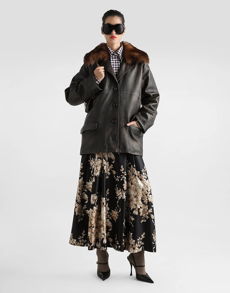 Rose-print midi skirt