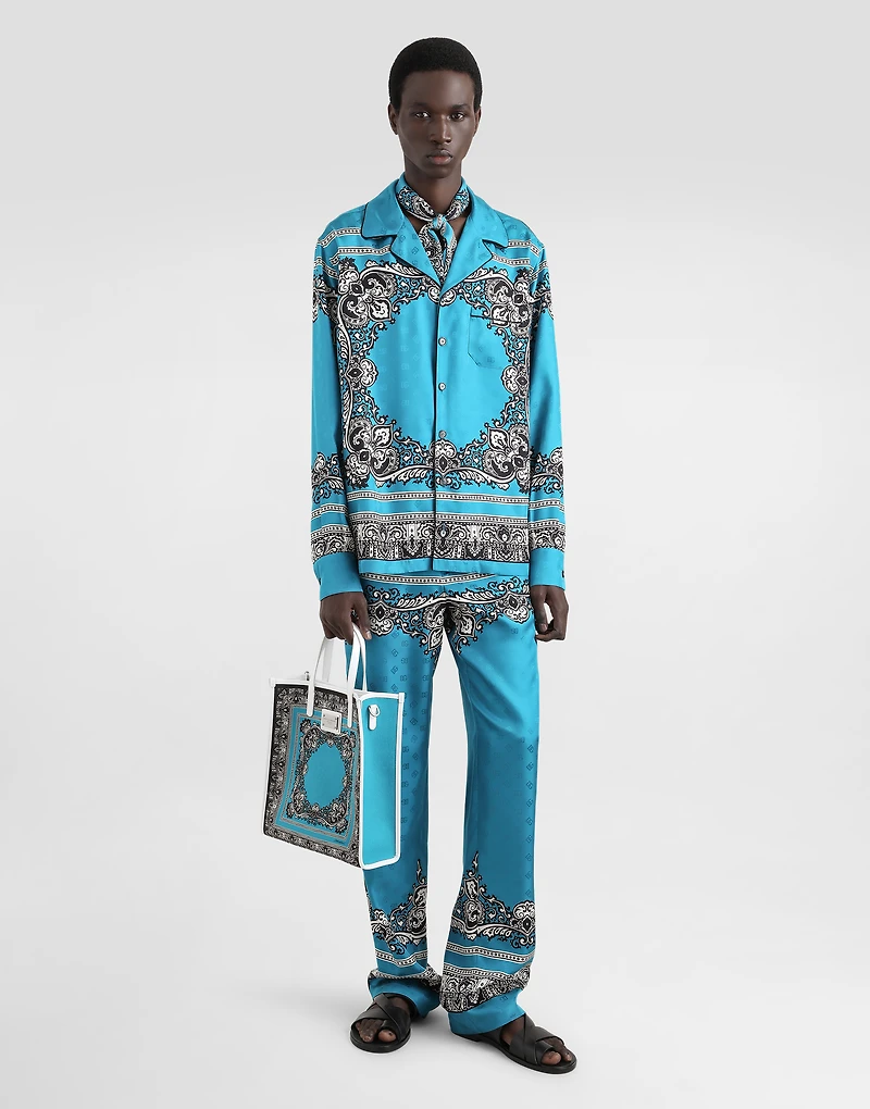 Silk pajama pants with bandanna print