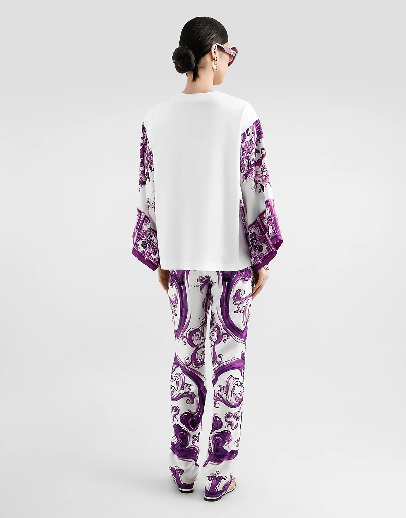 T-shirt with silk foulard sleeves