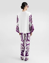 T-shirt with silk foulard sleeves