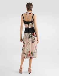 Marquisette and chiffon corset top with floral print