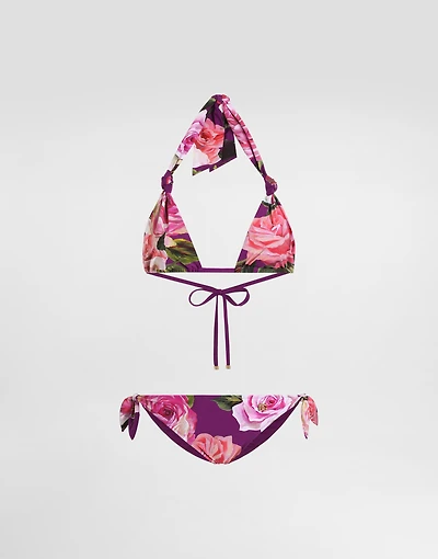 Rose-print triangle bikini