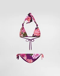 Rose-print triangle bikini