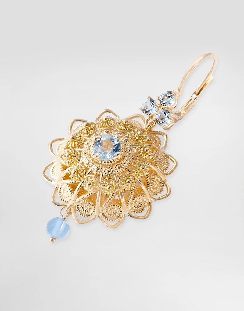 Filigree Earrings 18-carat yellow gold and aquamarines