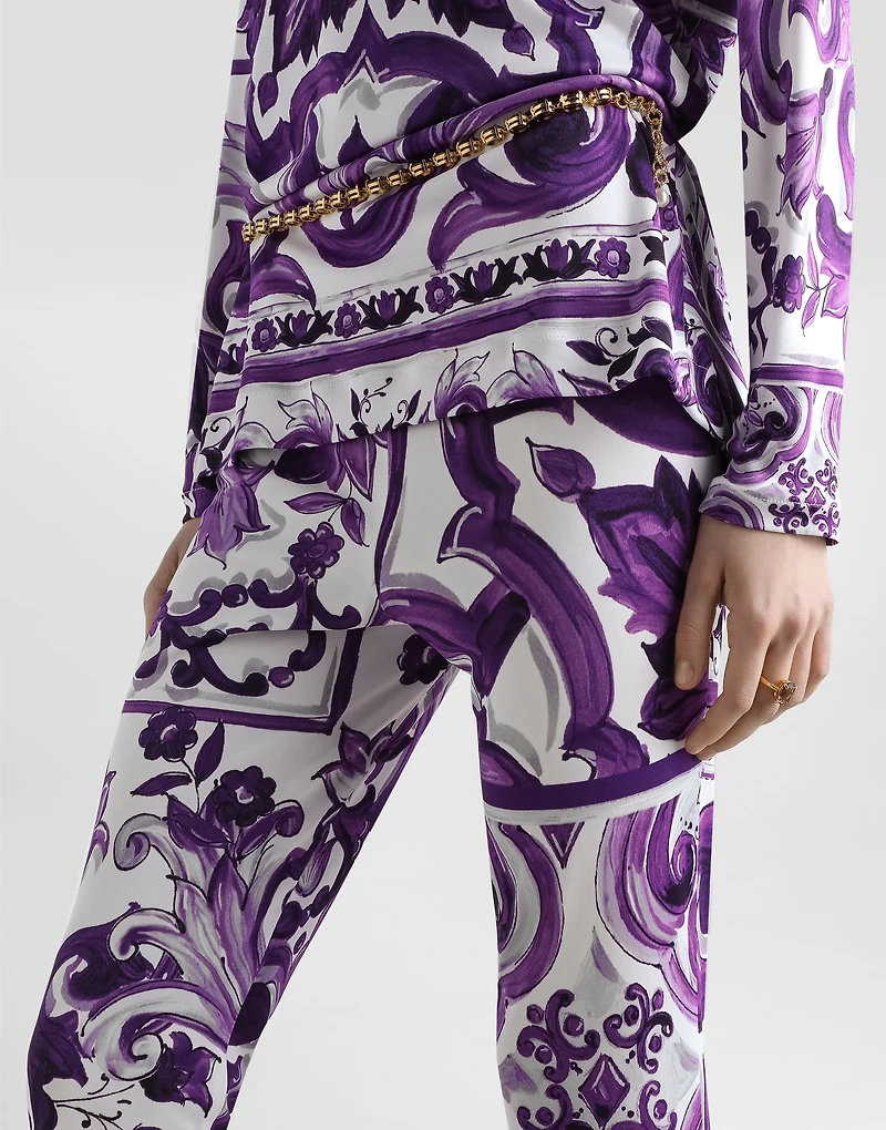 Majolica-print flared trousers