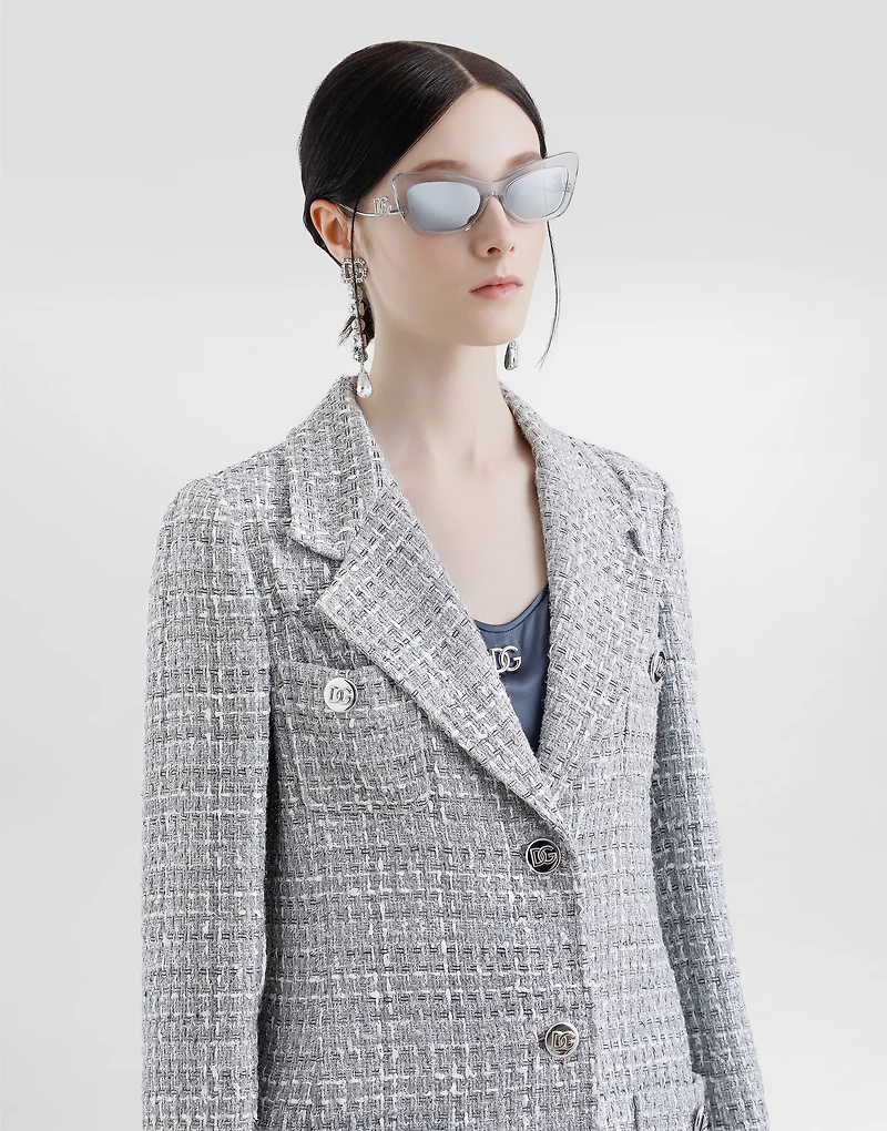 Single-breasted lamé tweed bouclé coat