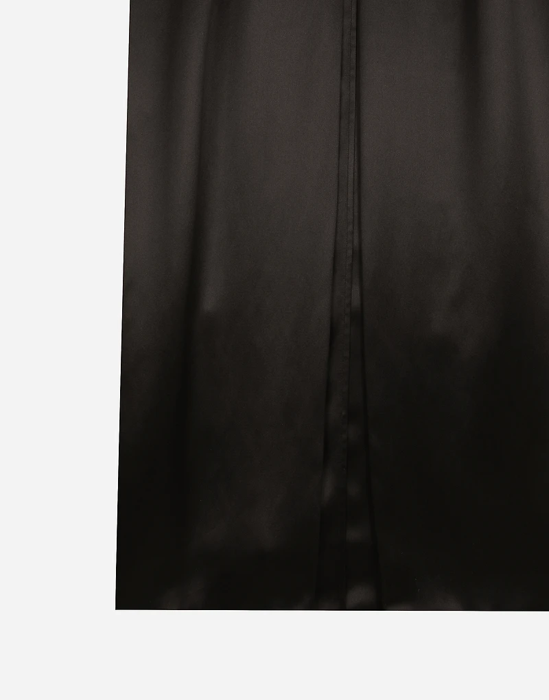 Long silk satin skirt with slit