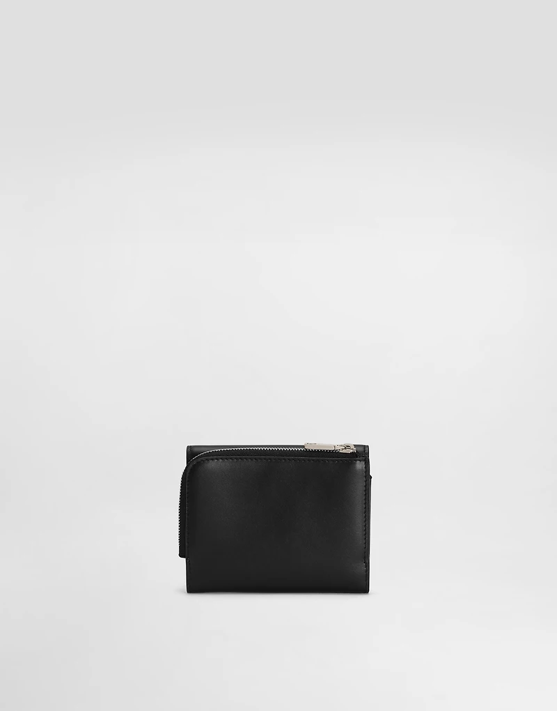 Calfskin French flap wallet with raised logo