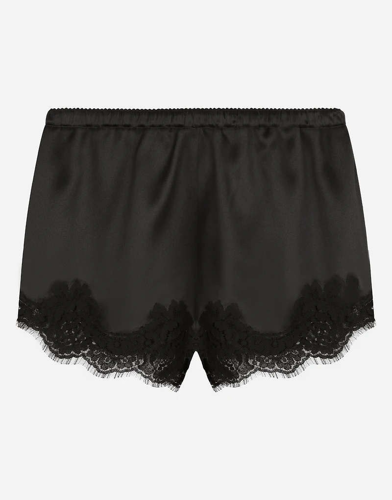 Satin lingerie shorts with lace detailing