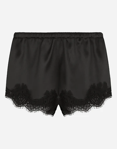 Satin lingerie shorts with lace detailing