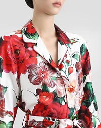 Long-sleeved twill pajama shirt with rose print