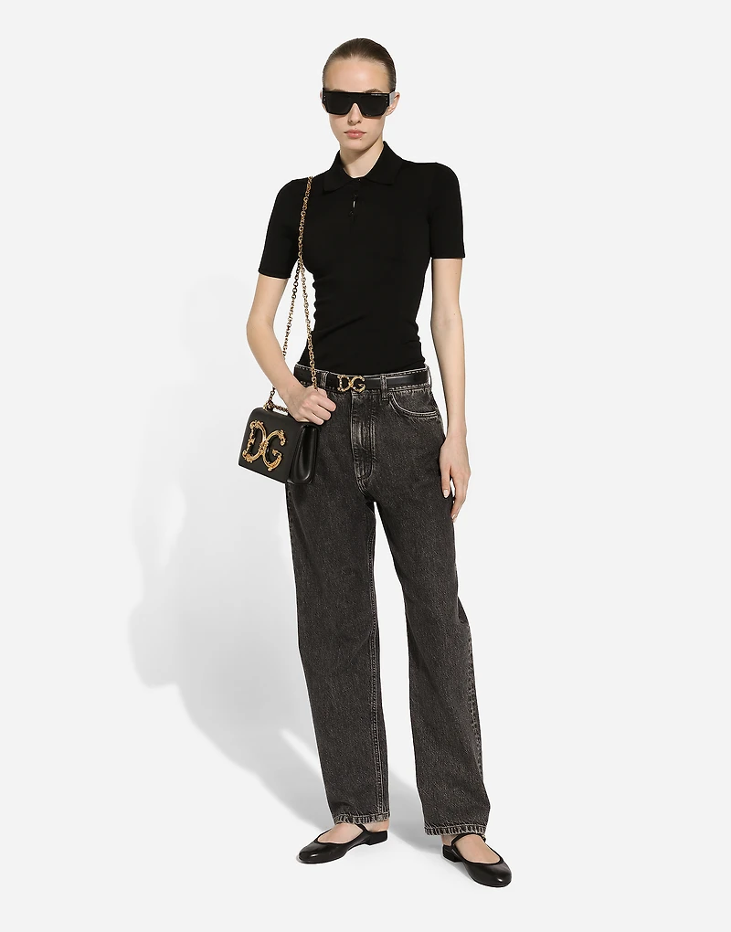 Cotton denim boyfriend jeans
