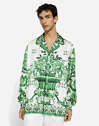 Silk twill shirt with majolica print