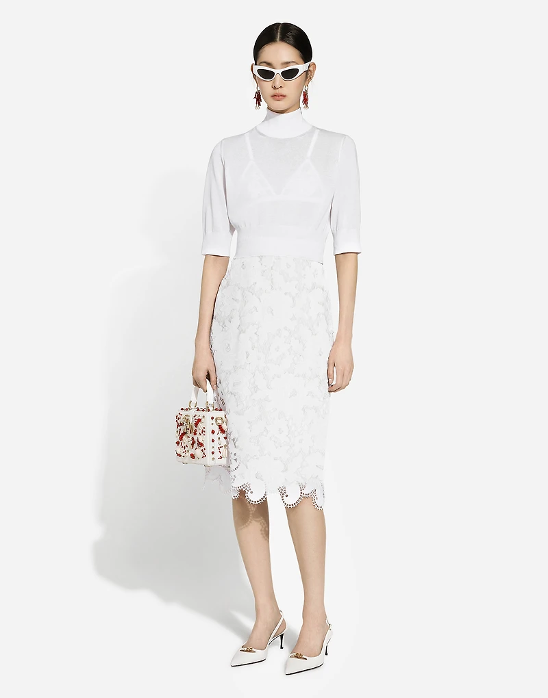 Cotton midi skirt with floral openwork detailing