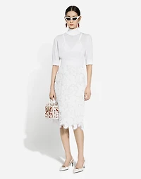 Cotton midi skirt with floral openwork detailing