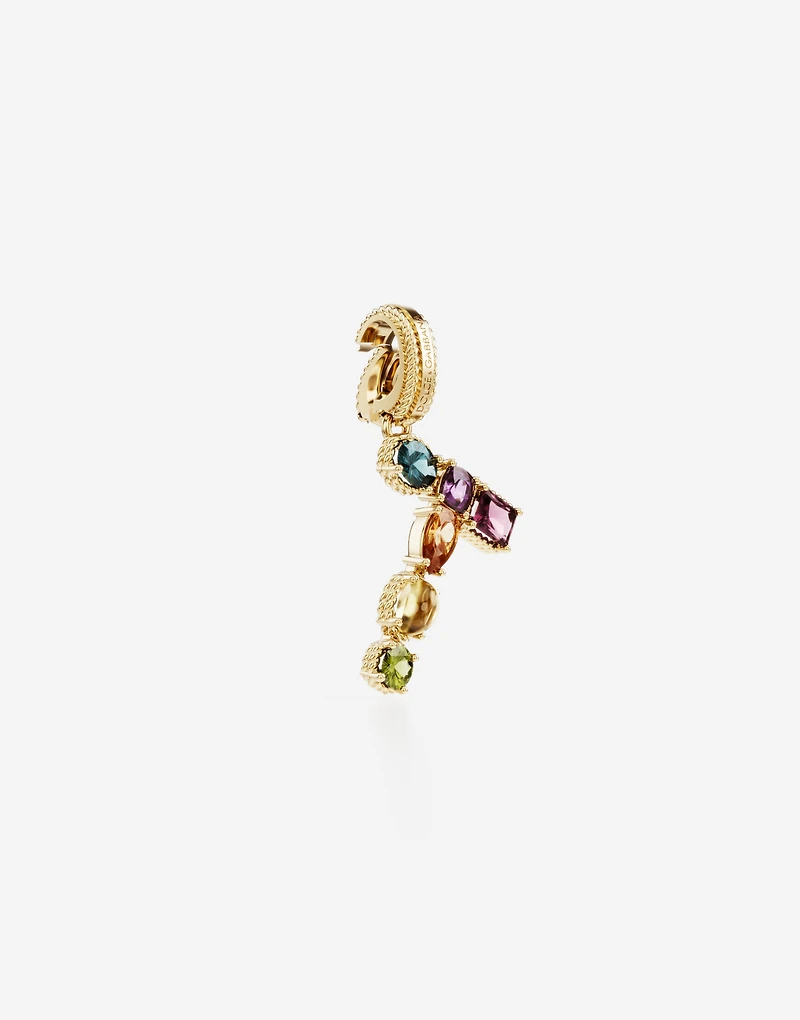 Charm T Lettering 18-carat yellow gold and multicolored gems