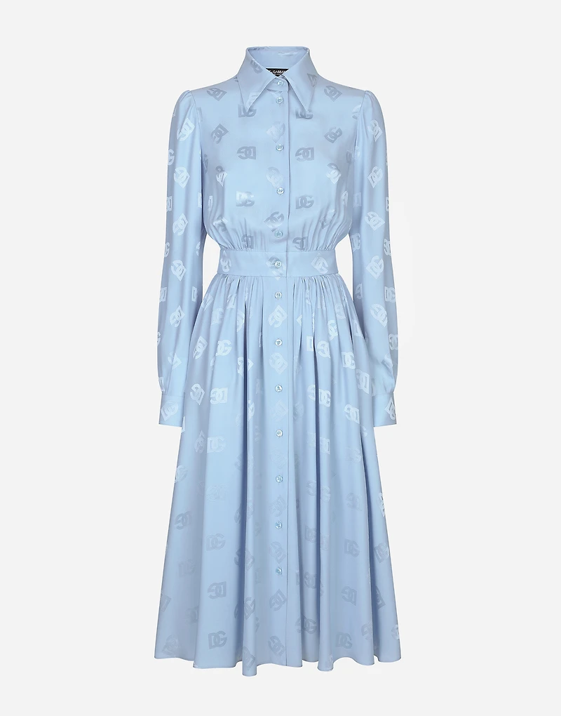 Silk satin jacquard shirt dress with DG logo