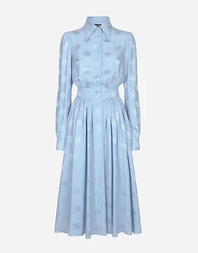 Silk satin jacquard shirt dress with DG logo