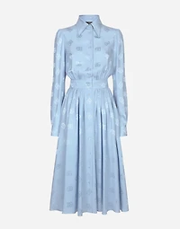 Silk satin jacquard shirt dress with DG logo