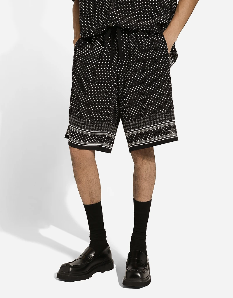 Tie-print silk jogging shorts
