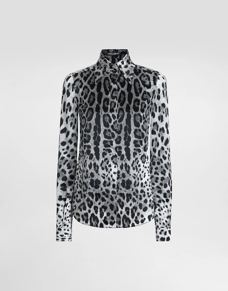 Leopard-print silk satin shirt