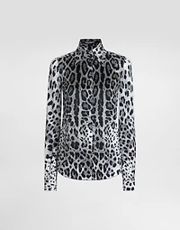 Leopard-print silk satin shirt