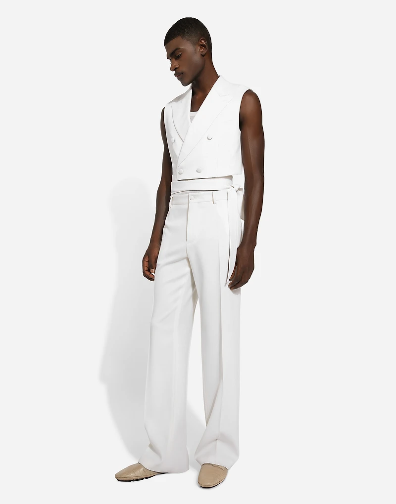 Belted cropped double-breasted wool waistcoat