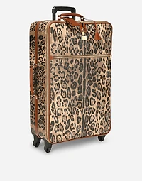 Large trolley in leopard-print Crespo with branded plate
