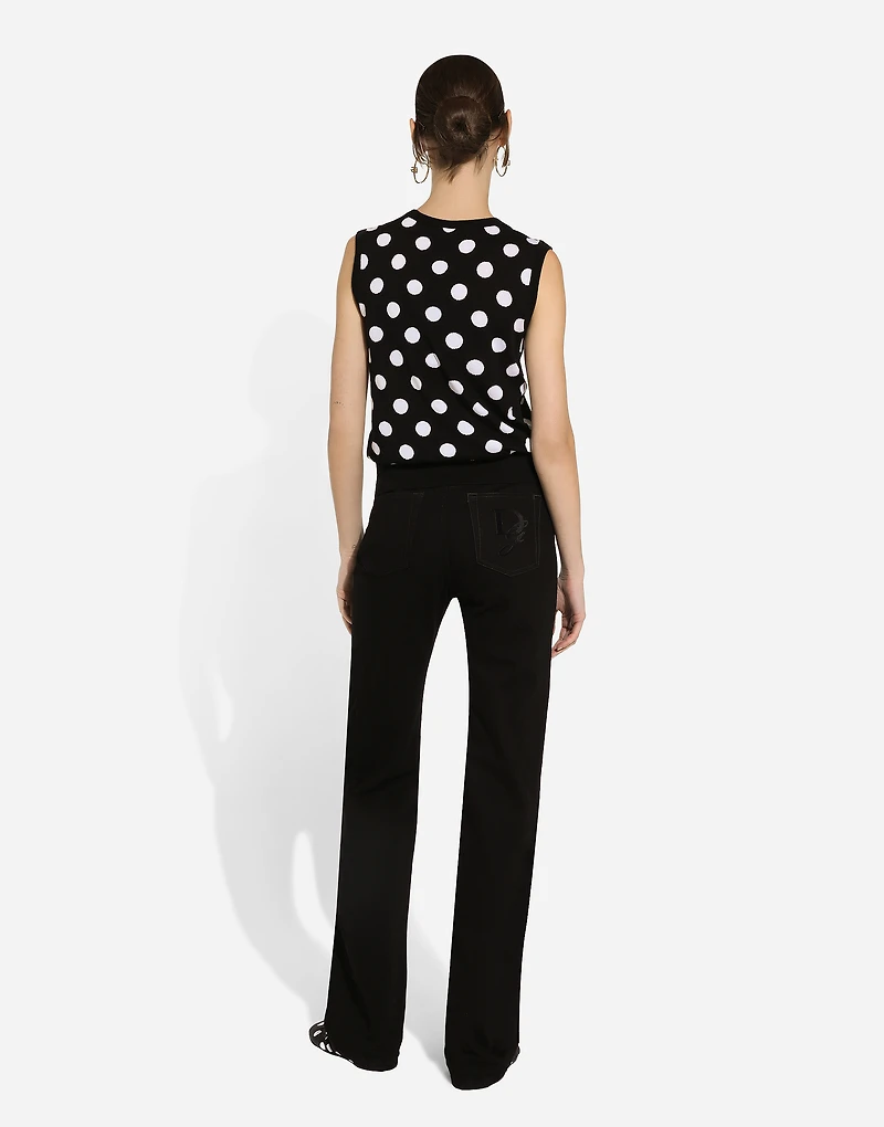 Silk and wool tank top with polka-dot inlay