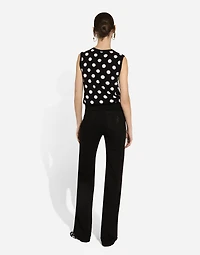 Silk and wool tank top with polka-dot inlay